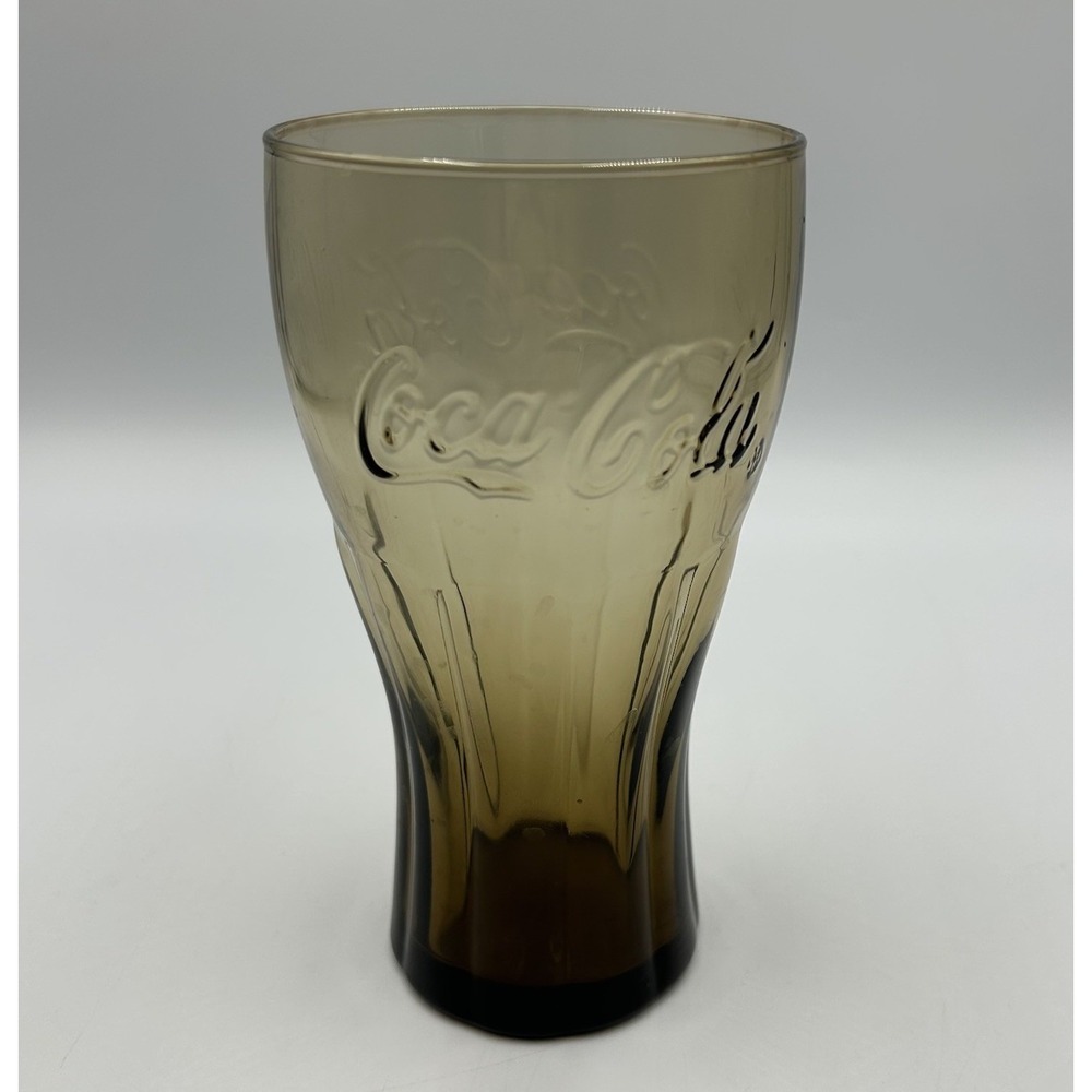 Vintage Coca-Cola Coke Smoke Gray Brown Amber Tint Glass Cup Tumbler 6" Tall